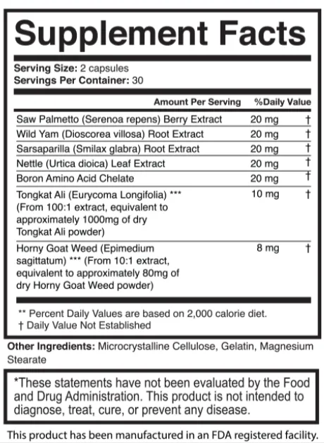 ManForceX supplement facts